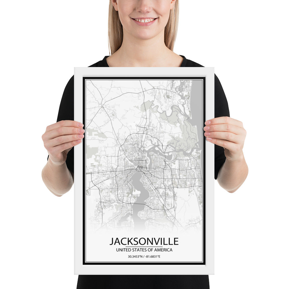 Jacksonville White Framed Map