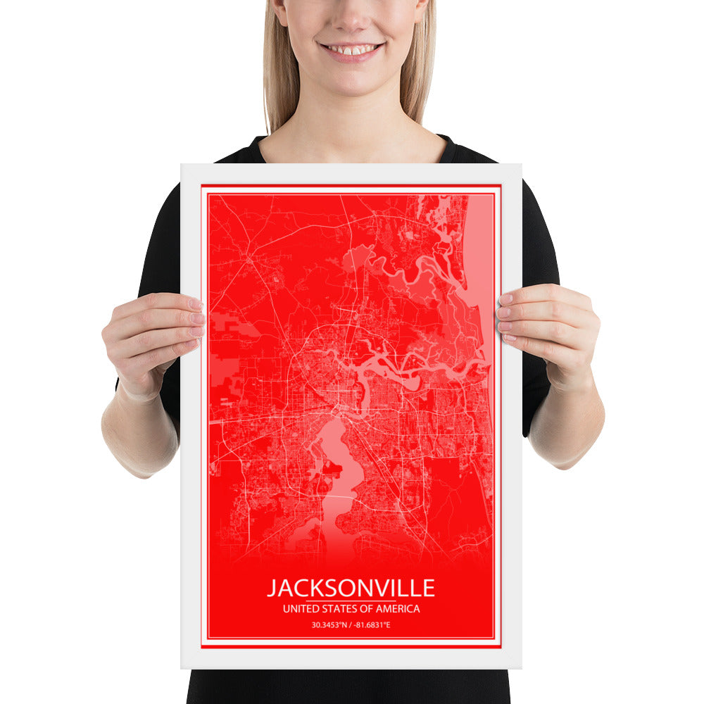 Jacksonville Red and White Framed Map