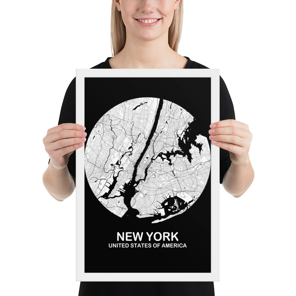 New York Circular White Framed Map