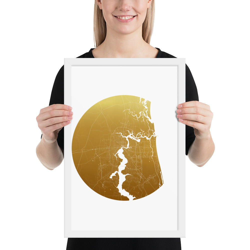 Jacksonville Gold on White Framed Map