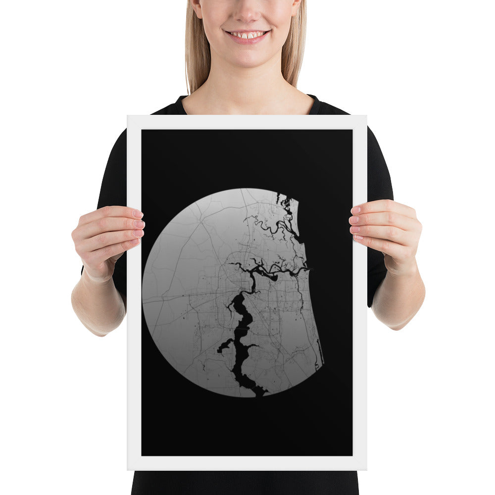 Jacksonville Silver on Black Framed Map