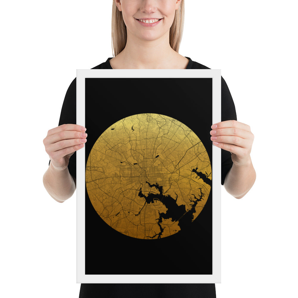 Baltimore Gold on Black Framed Map