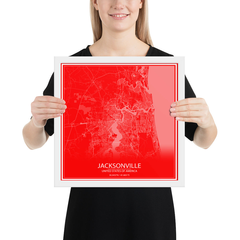 Jacksonville Red and White Framed Map