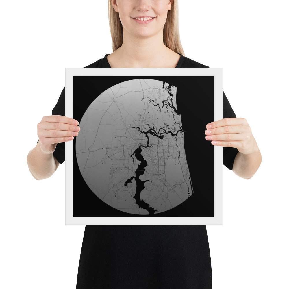 Jacksonville Silver on Black Framed Map