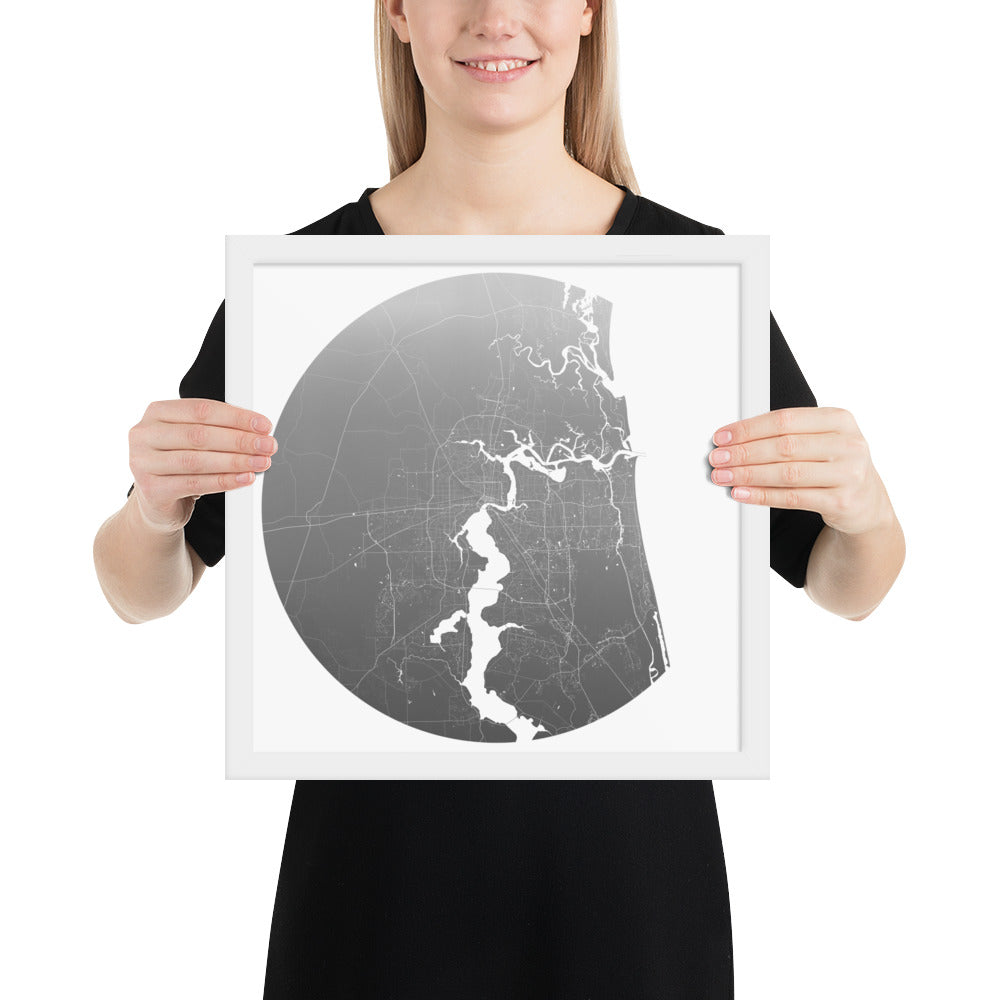 Jacksonville Silver on White Framed Map
