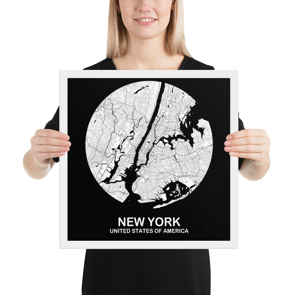New York Circular White Framed Map