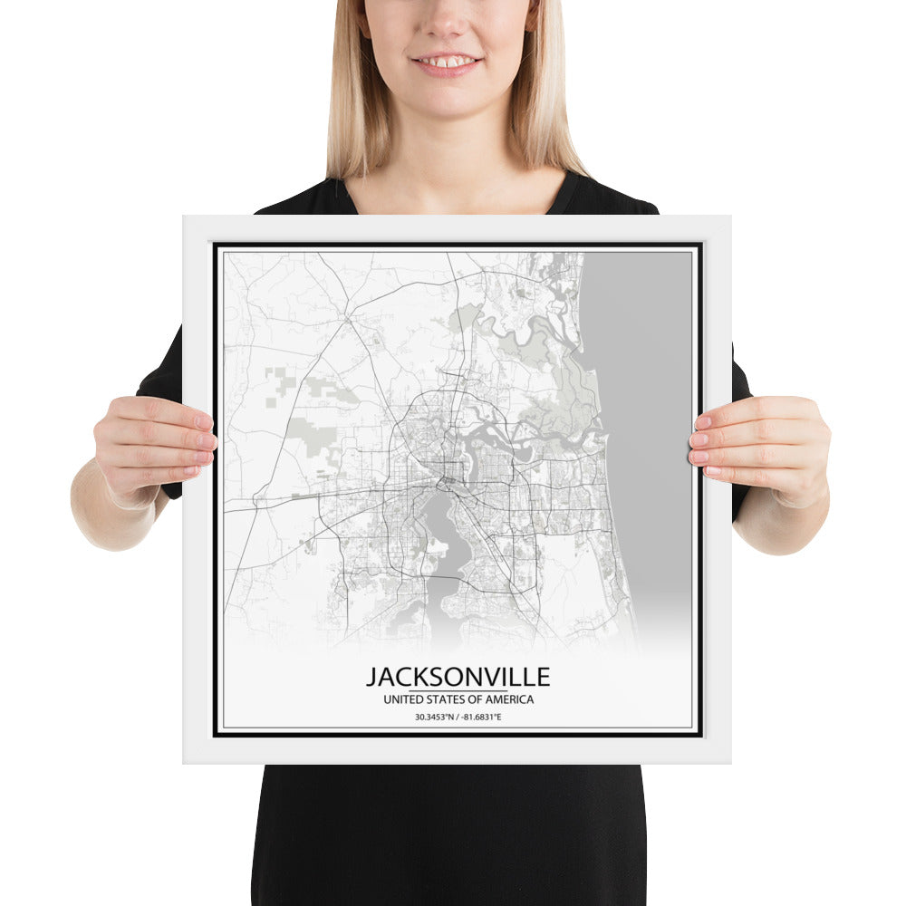 Jacksonville White Framed Map