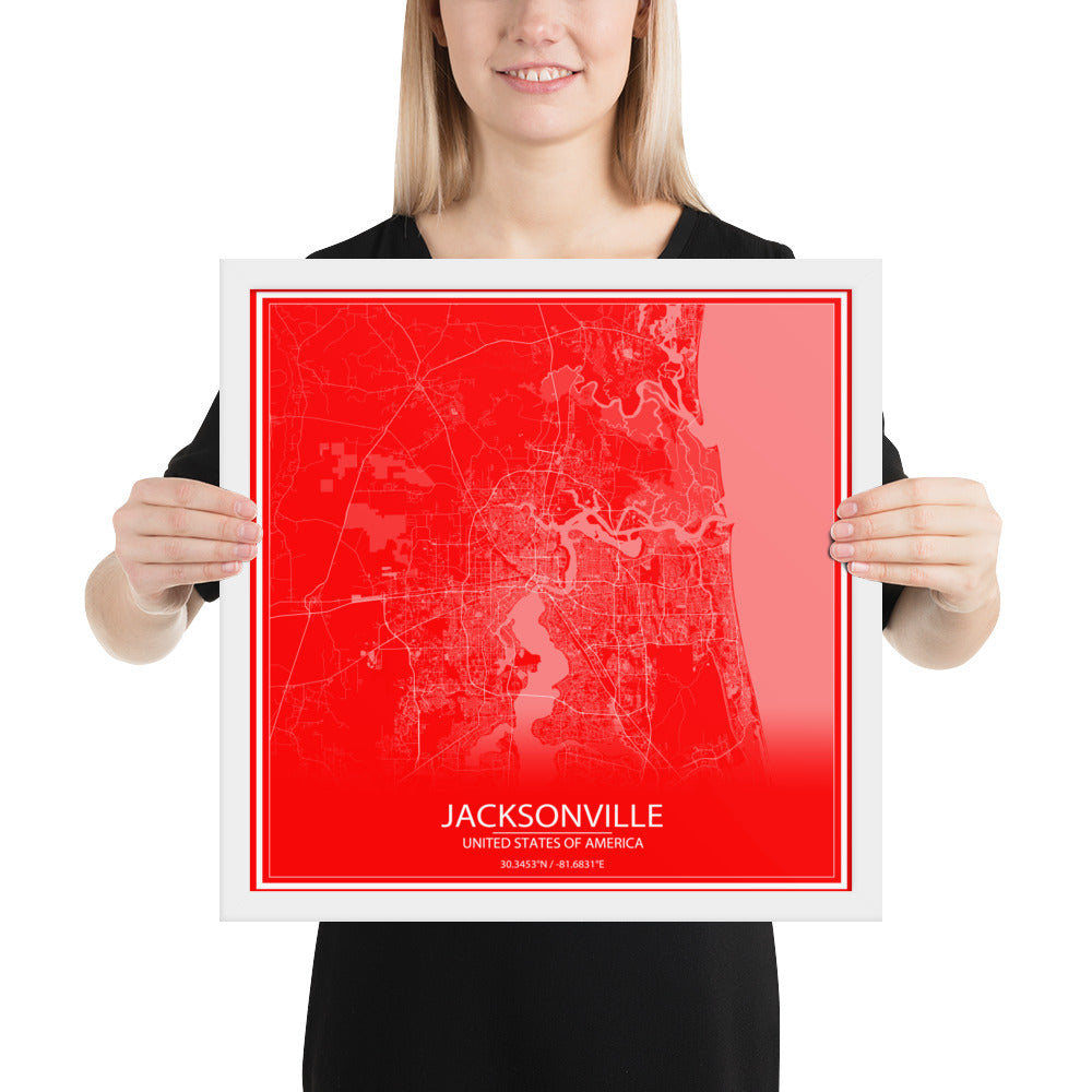 Jacksonville Red and White Framed Map