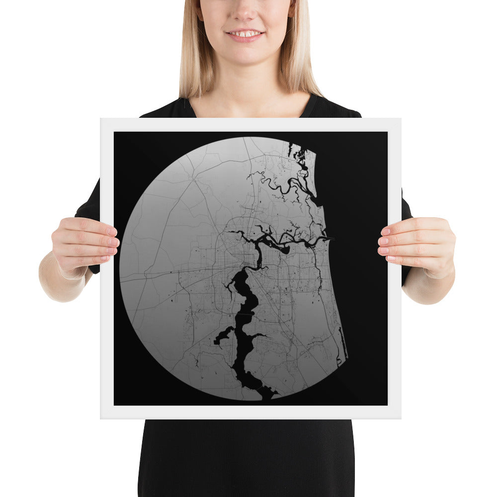 Jacksonville Silver on Black Framed Map