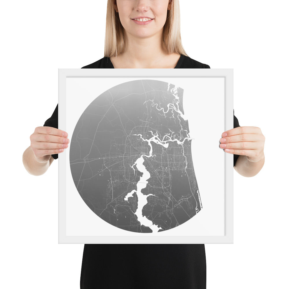 Jacksonville Silver on White Framed Map