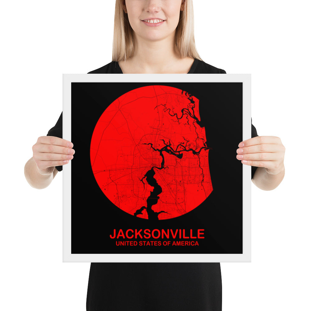Jacksonville Circular Red Framed Map