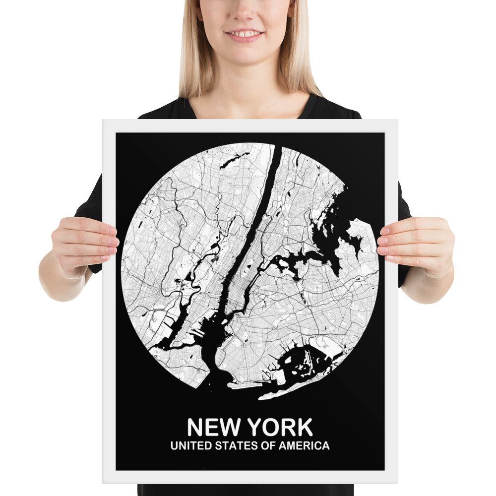 New York Circular White Framed Map