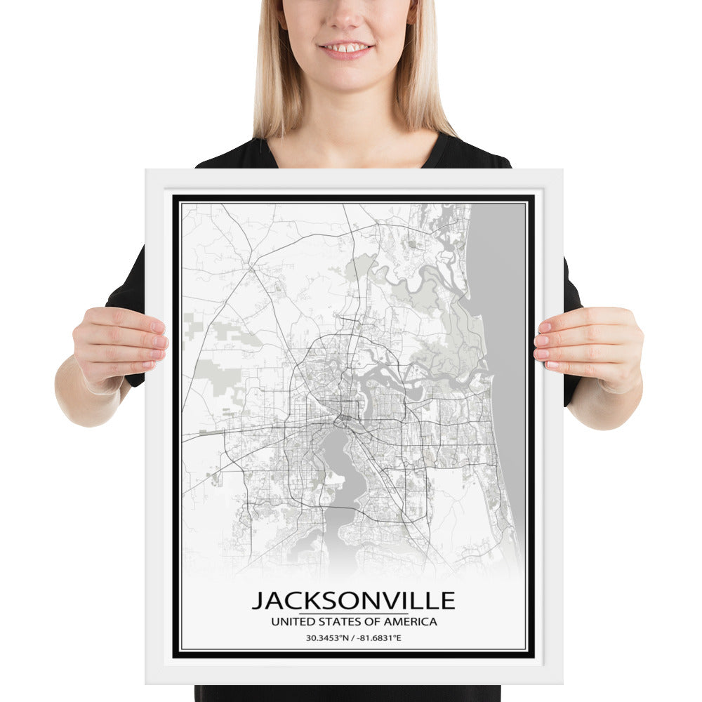 Jacksonville White Framed Map