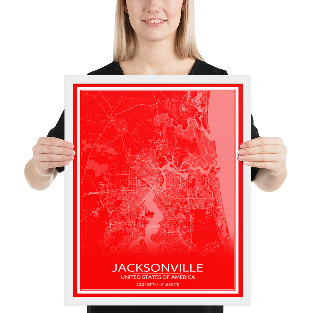 Jacksonville Red and White Framed Map