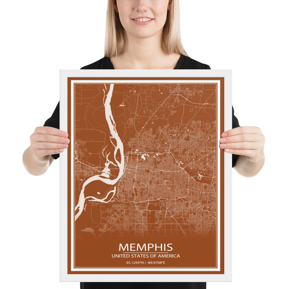 Memphis Brown and White Framed Map