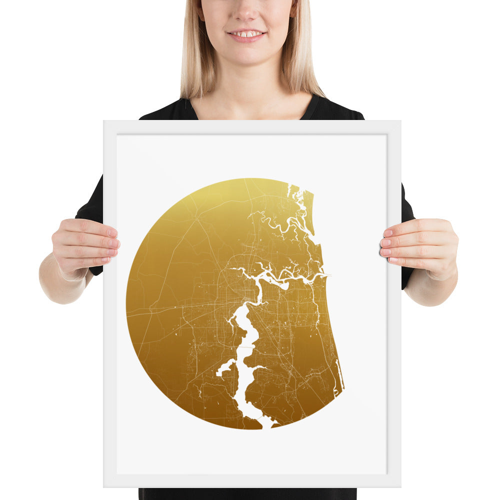 Jacksonville Gold on White Framed Map