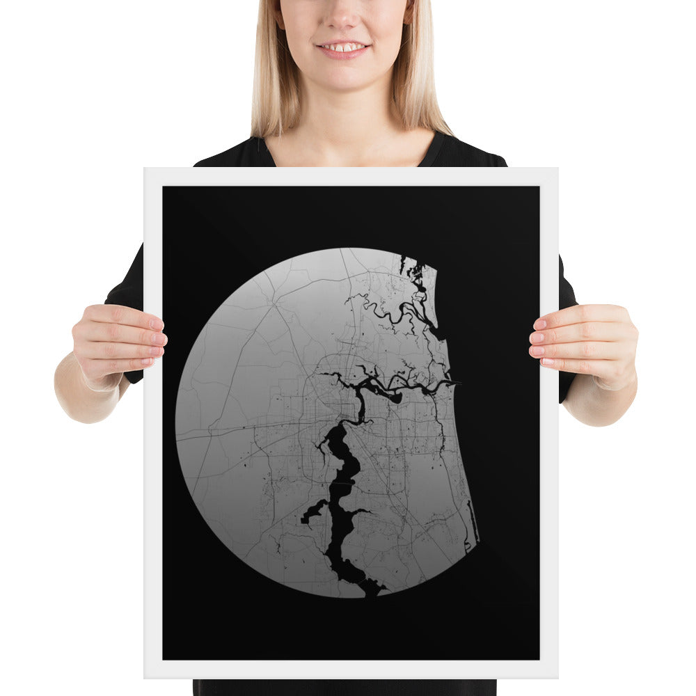 Jacksonville Silver on Black Framed Map