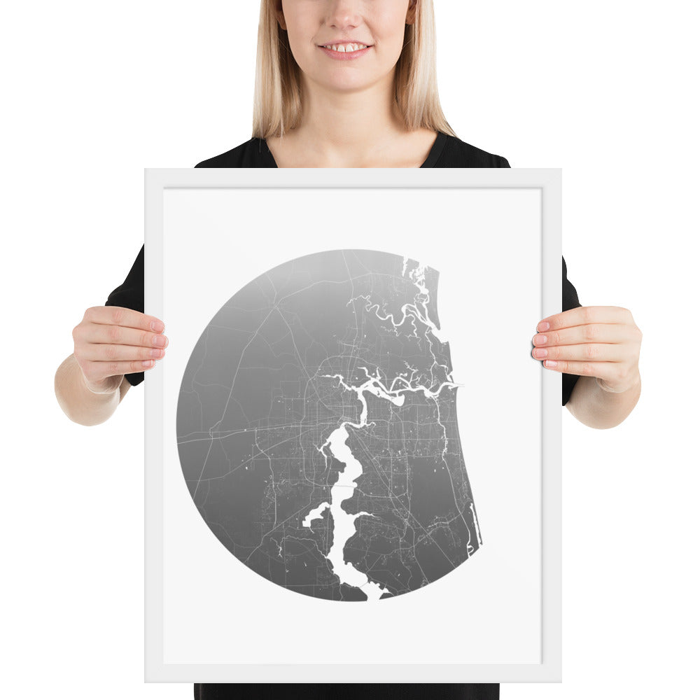 Jacksonville Silver on White Framed Map
