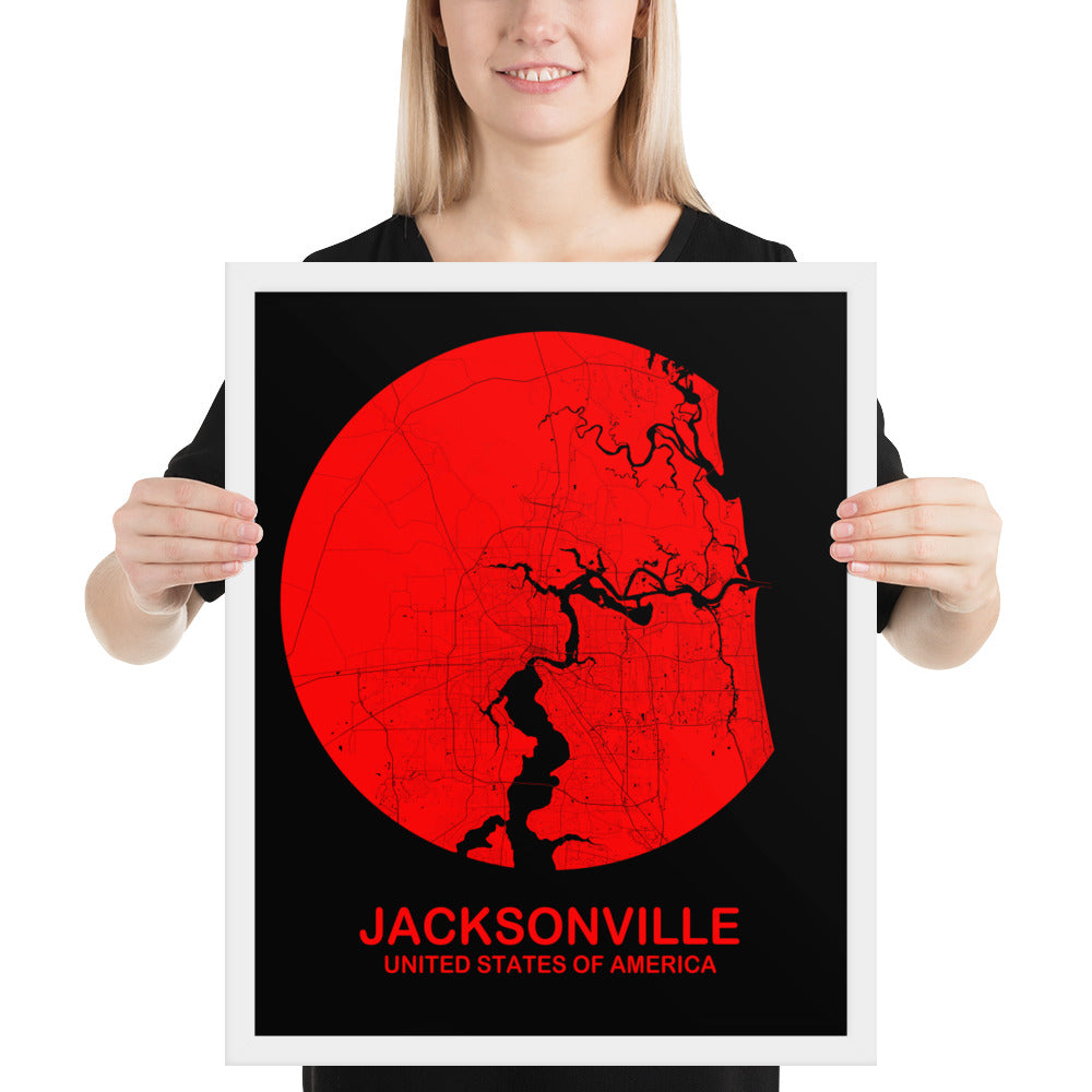 Jacksonville Circular Red Framed Map