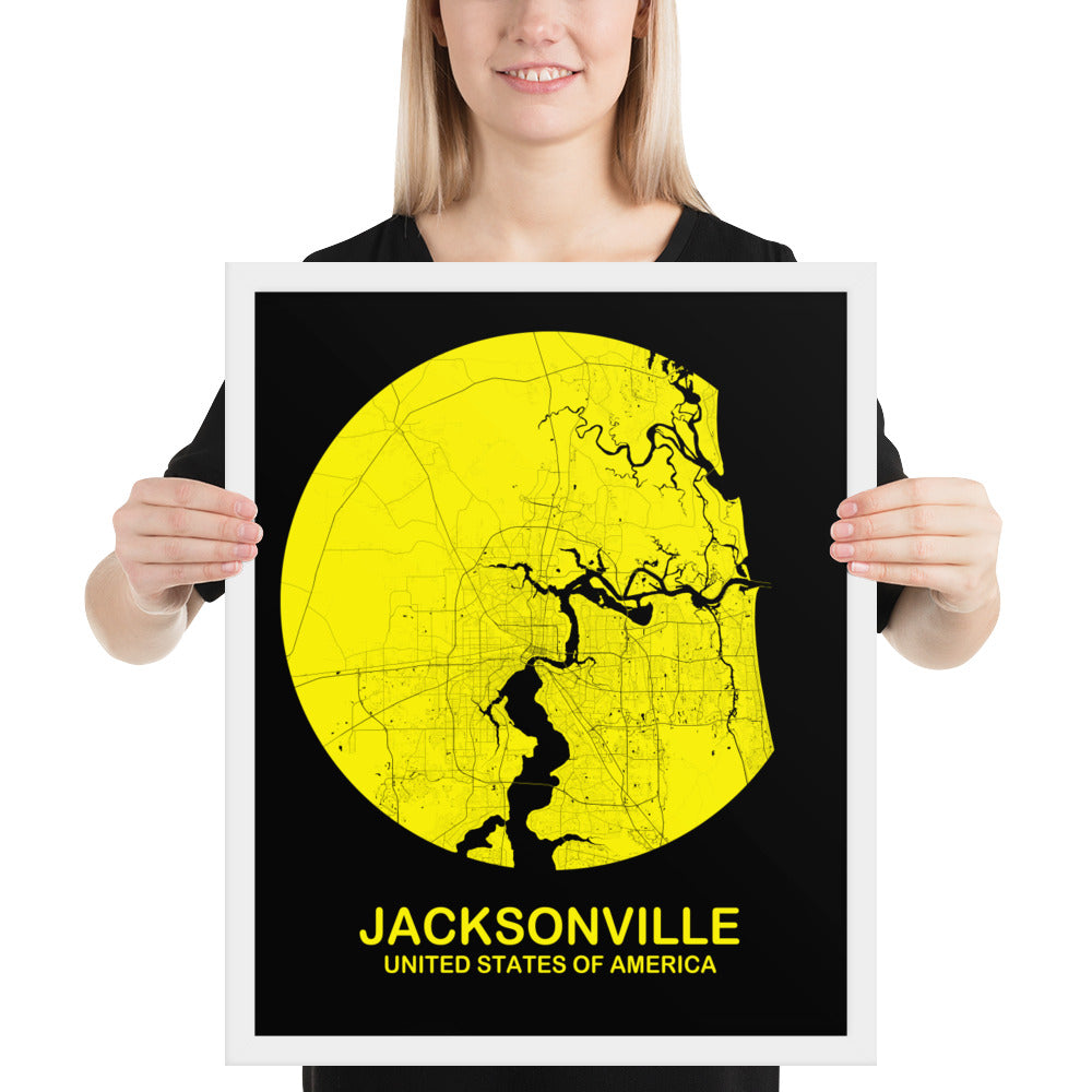Jacksonville Circular Yellow Framed Map