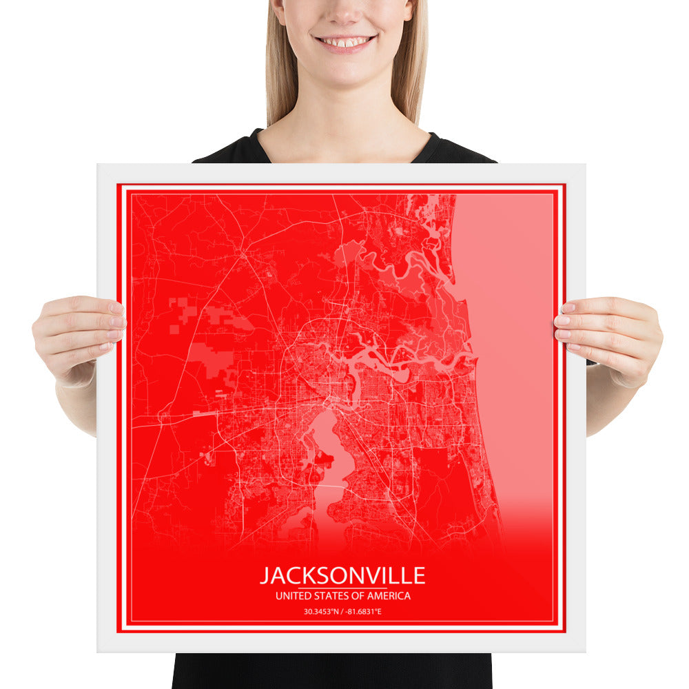 Jacksonville Red and White Framed Map