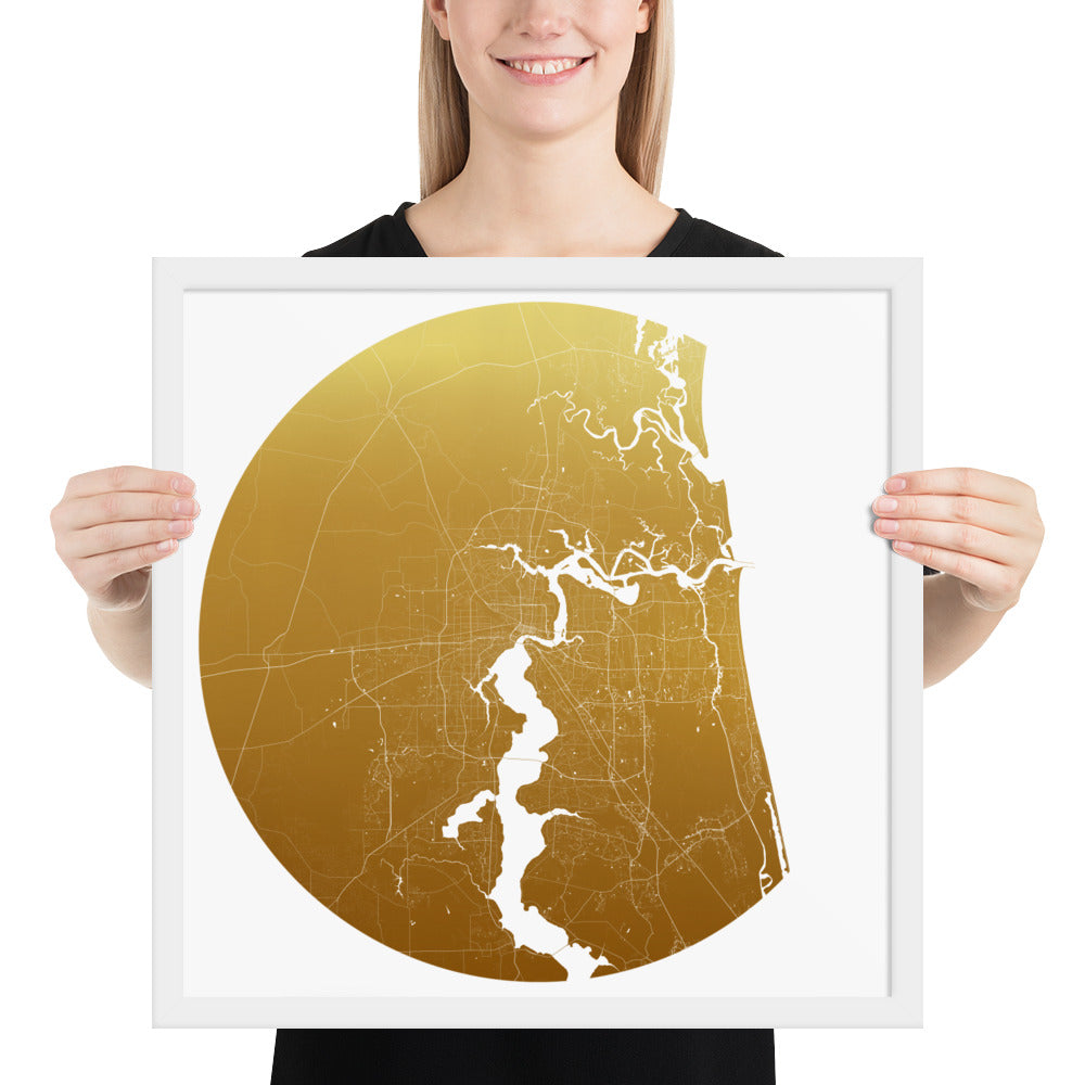 Jacksonville Gold on White Framed Map