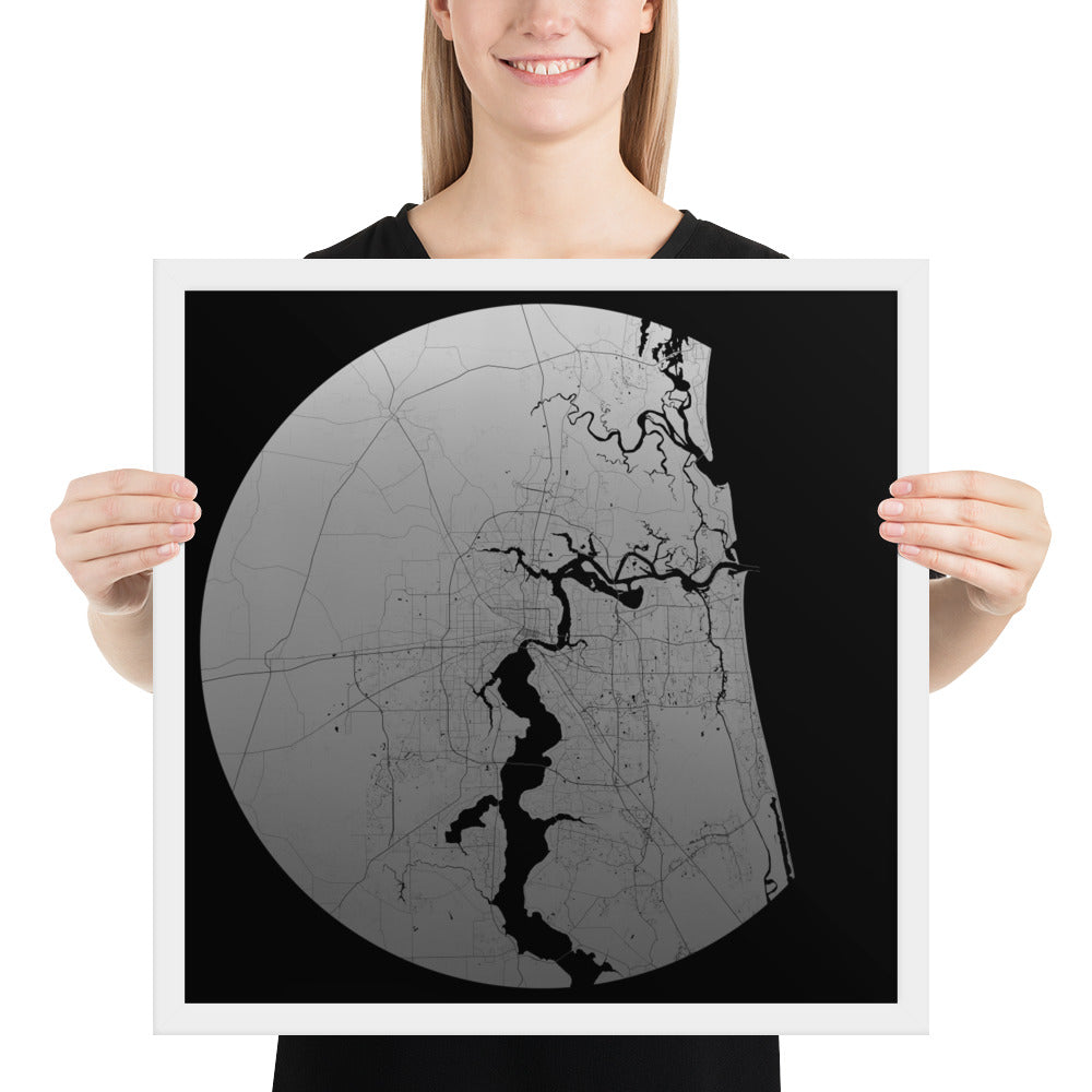 Jacksonville Silver on Black Framed Map