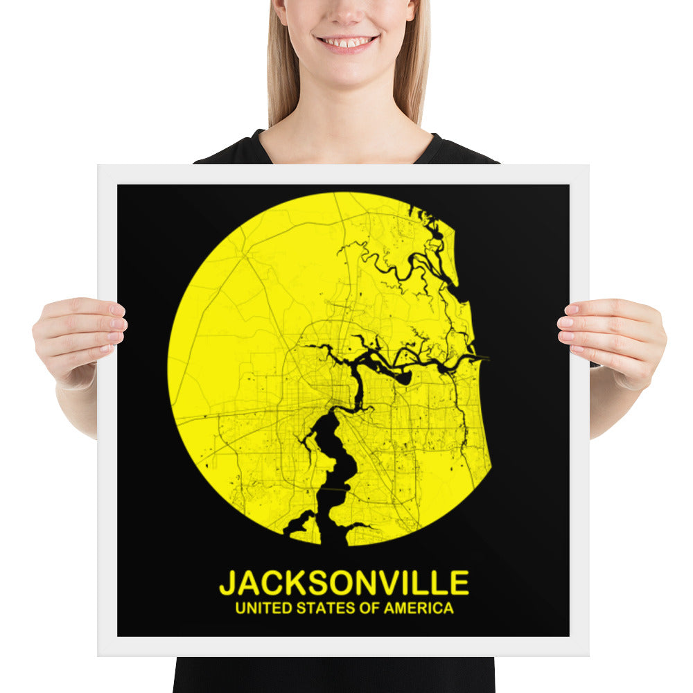 Jacksonville Circular Yellow Framed Map