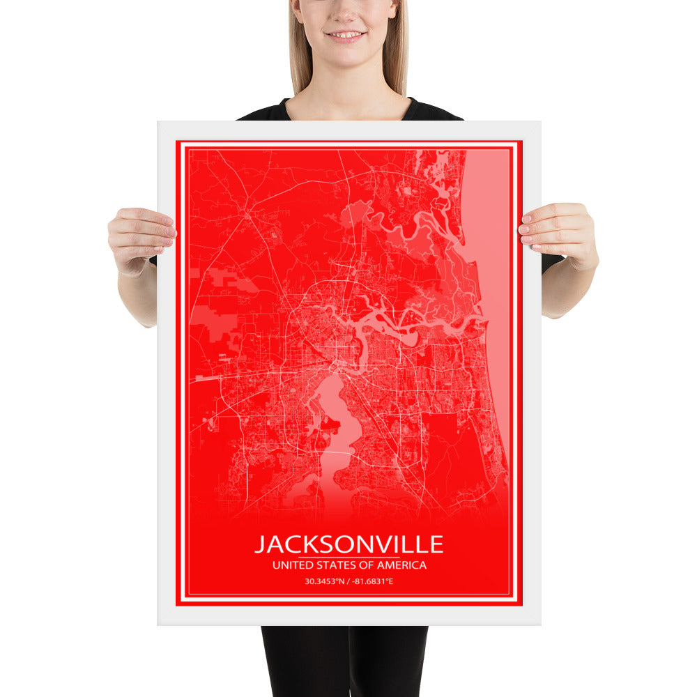 Jacksonville Red and White Framed Map