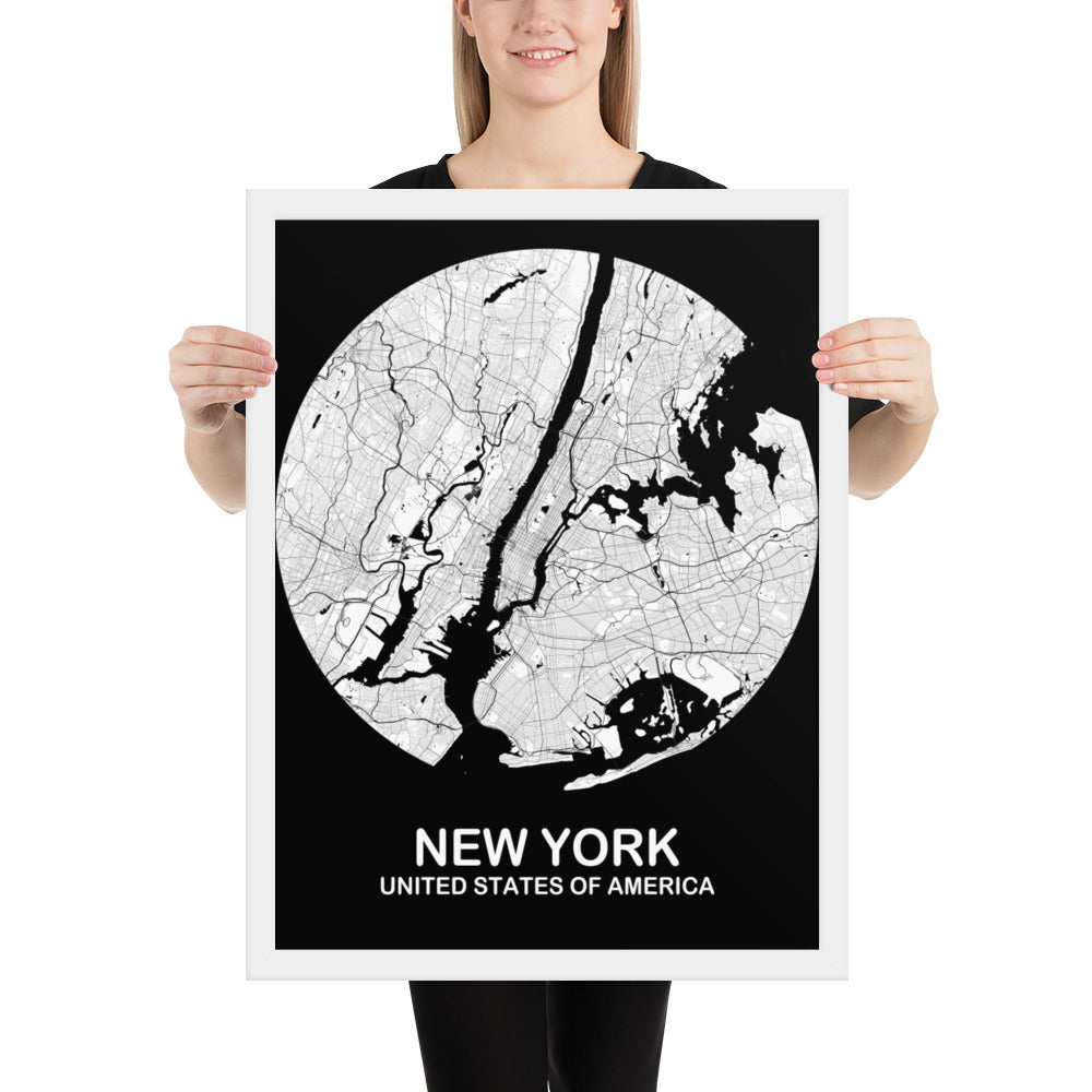 New York Circular White Framed Map