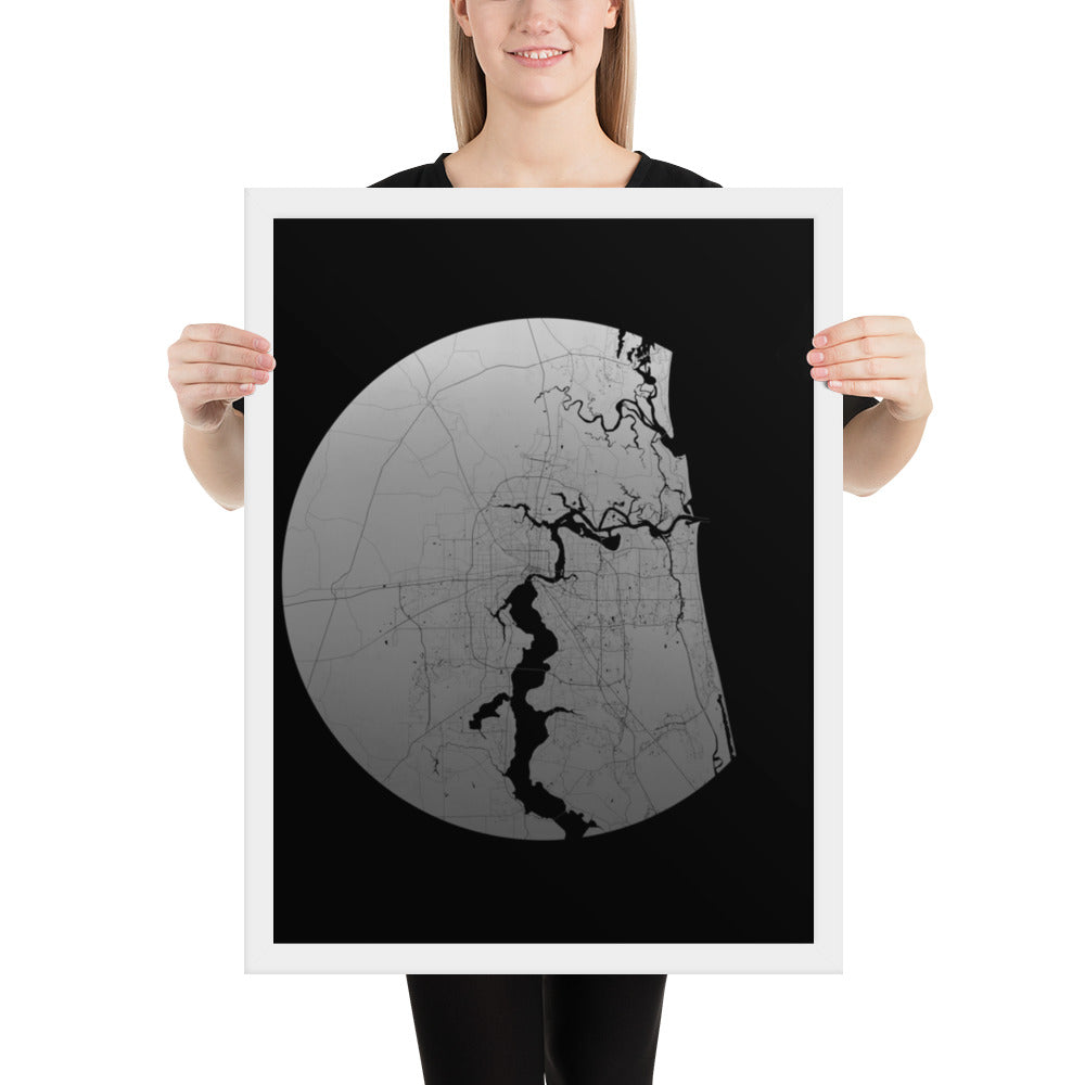 Jacksonville Silver on Black Framed Map