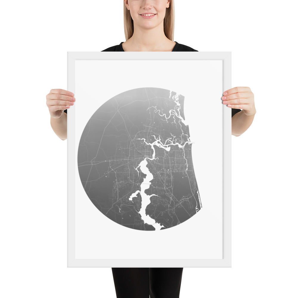 Jacksonville Silver on White Framed Map
