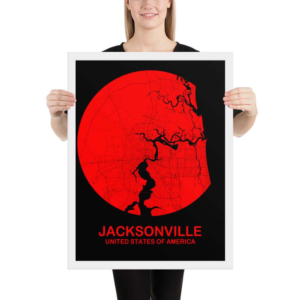 Jacksonville Circular Red Framed Map