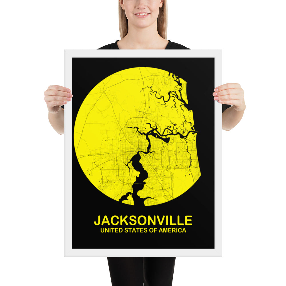 Jacksonville Circular Yellow Framed Map