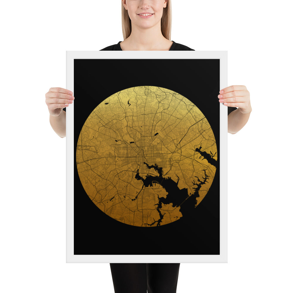 Baltimore Gold on Black Framed Map