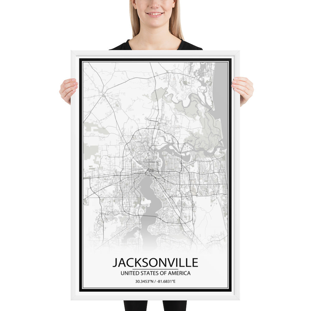 Jacksonville White Framed Map