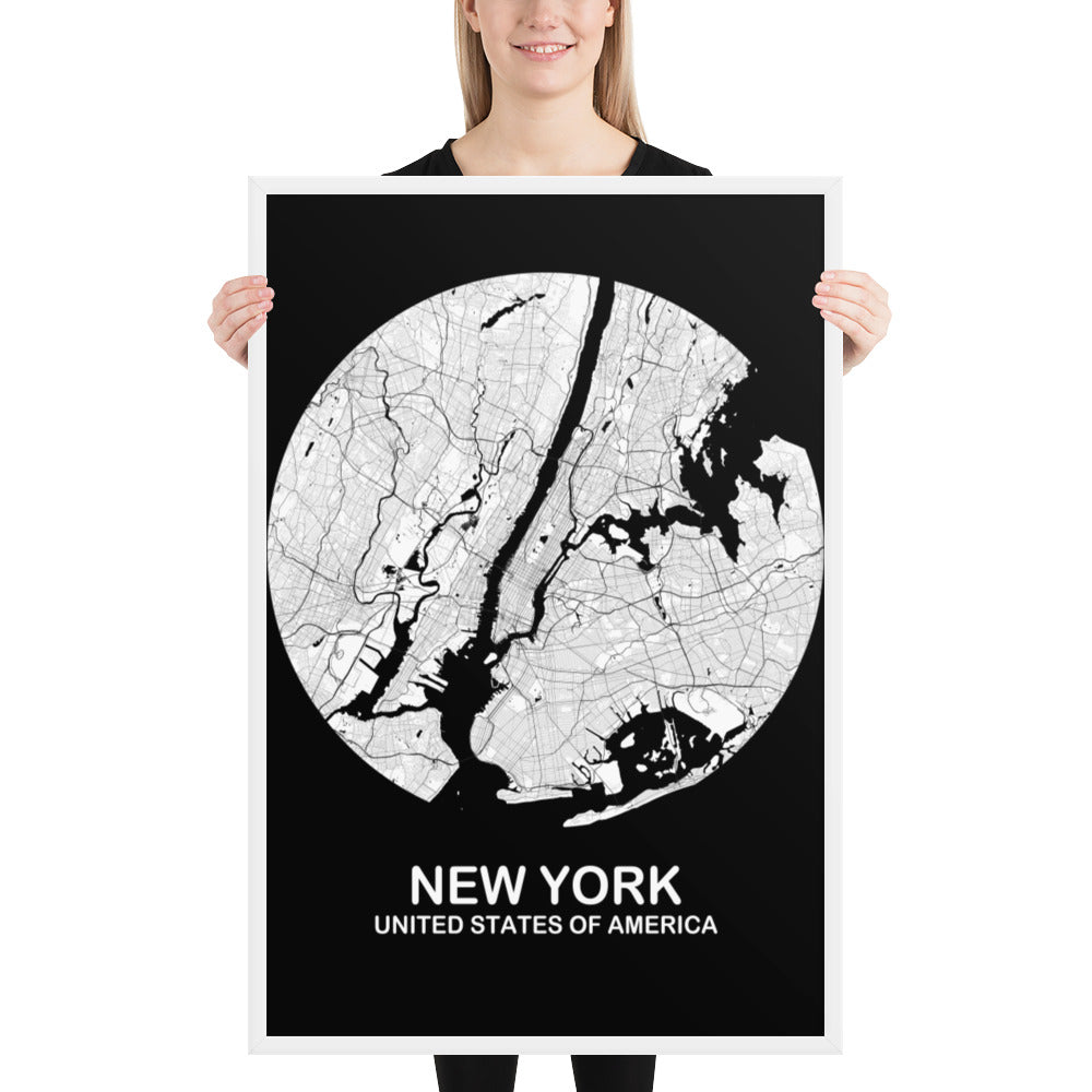 New York Circular White Framed Map