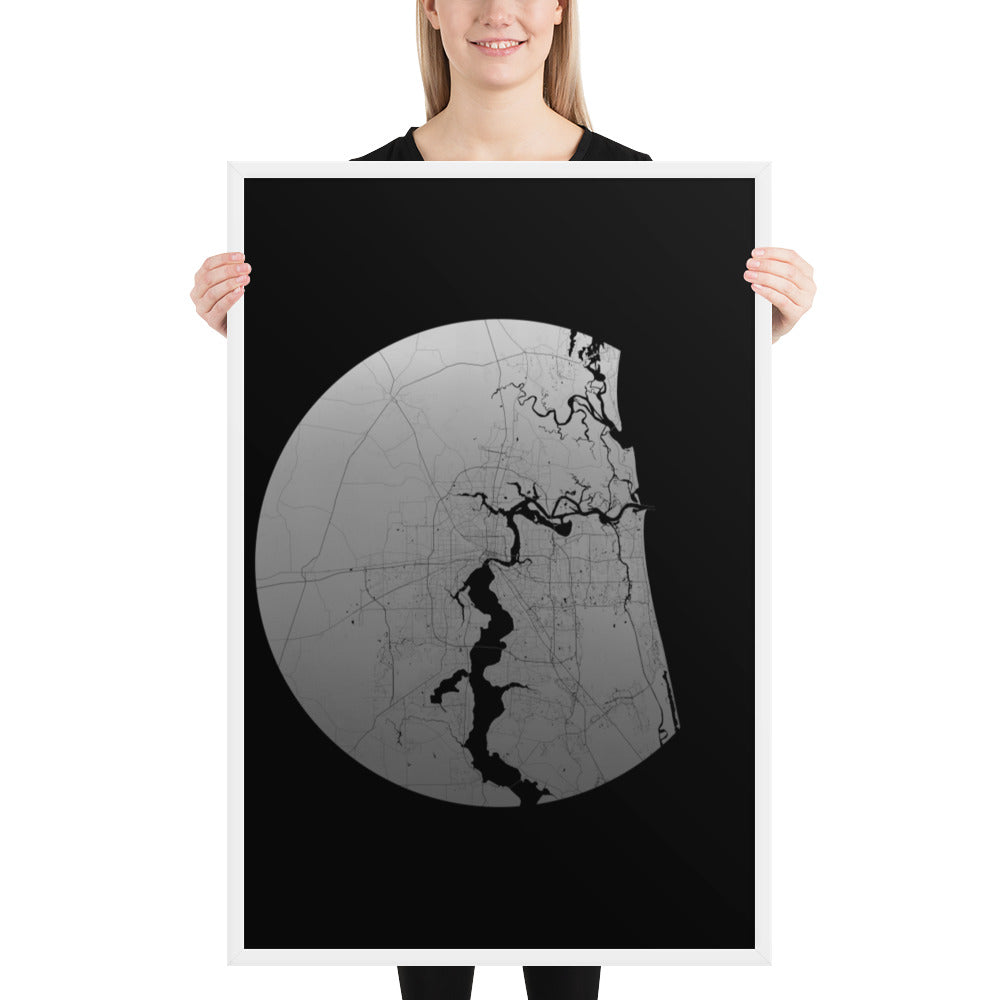 Jacksonville Silver on Black Framed Map