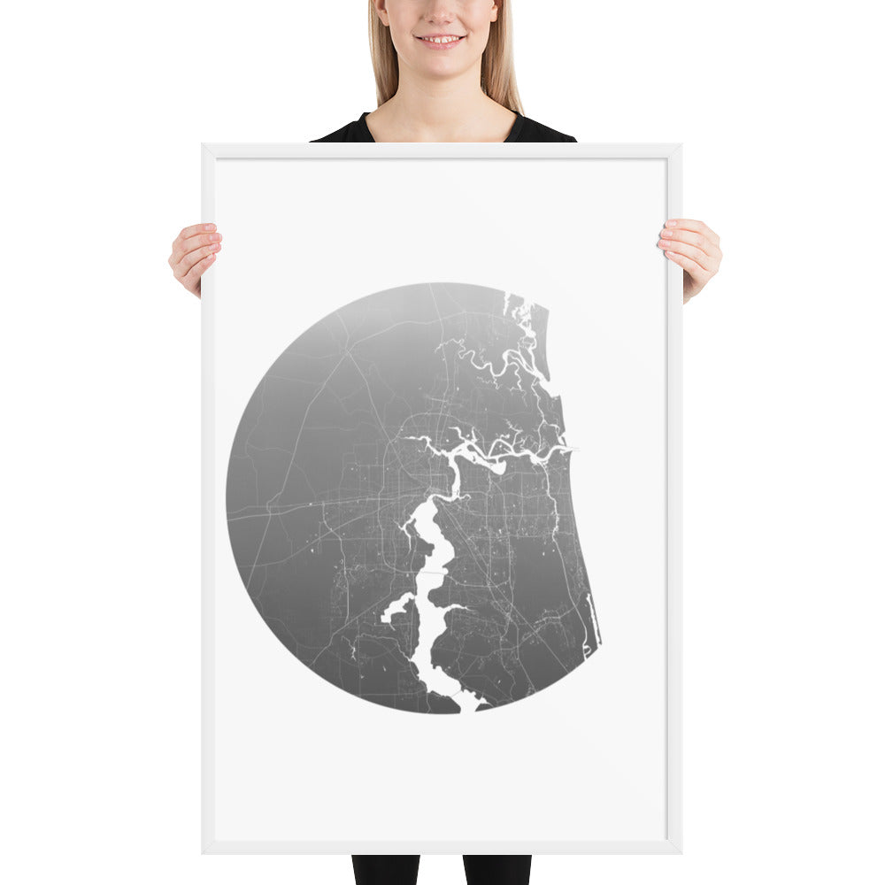 Jacksonville Silver on White Framed Map