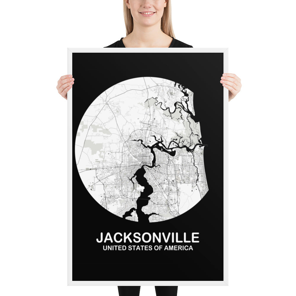 Jacksonville Circular White Framed Map