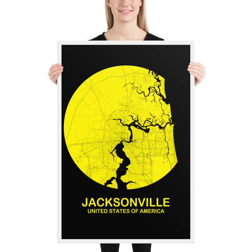 Jacksonville Circular Yellow Framed Map