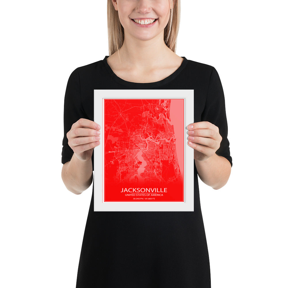 Jacksonville Red and White Framed Map