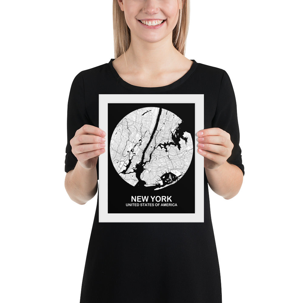 New York Circular White Framed Map