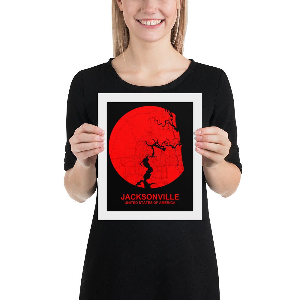 Jacksonville Circular Red Framed Map