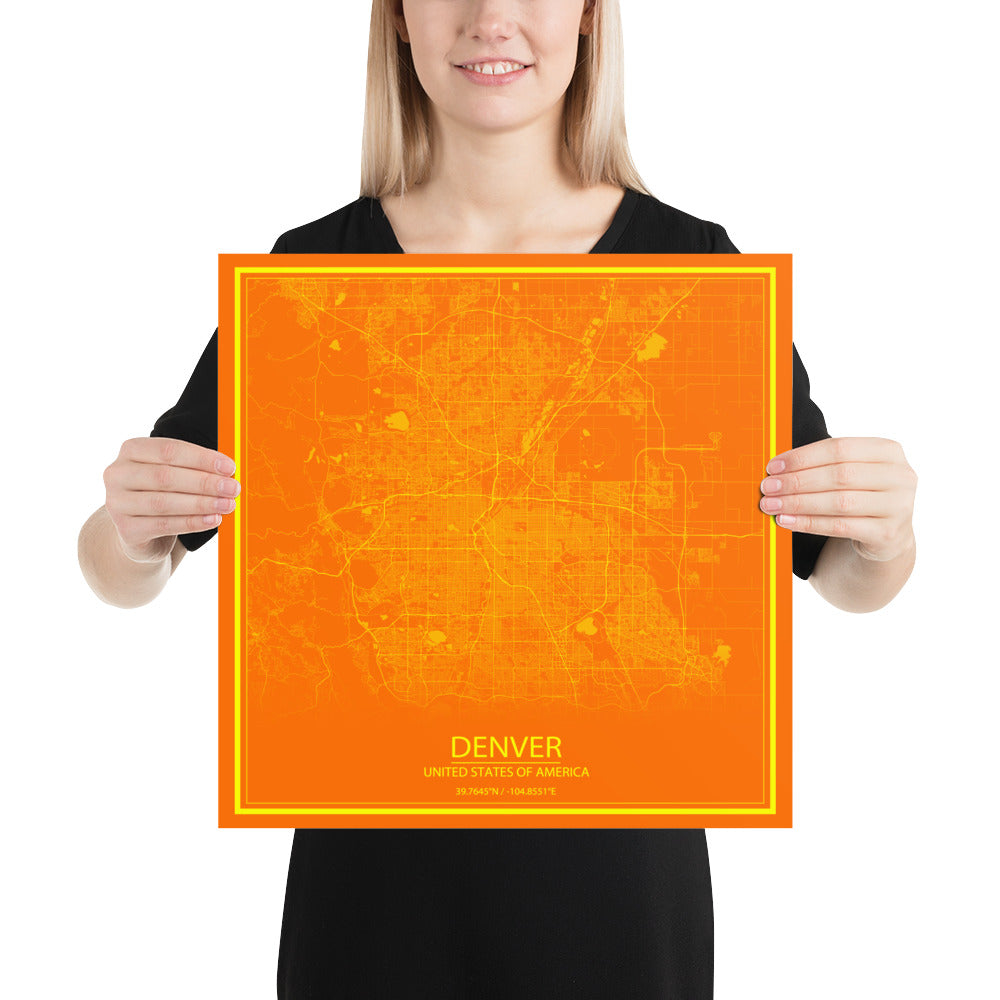 Denver Orange and Yellow Paper Map