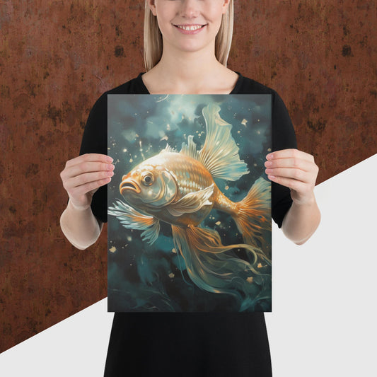Dark Turquoise Gold Fish Canvas Poster