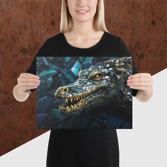 Blue Gold Crocodile Canvas Poster
