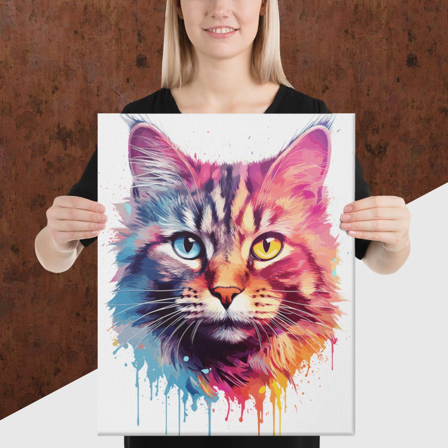 Rainbow Paint Cat Canvas Poster