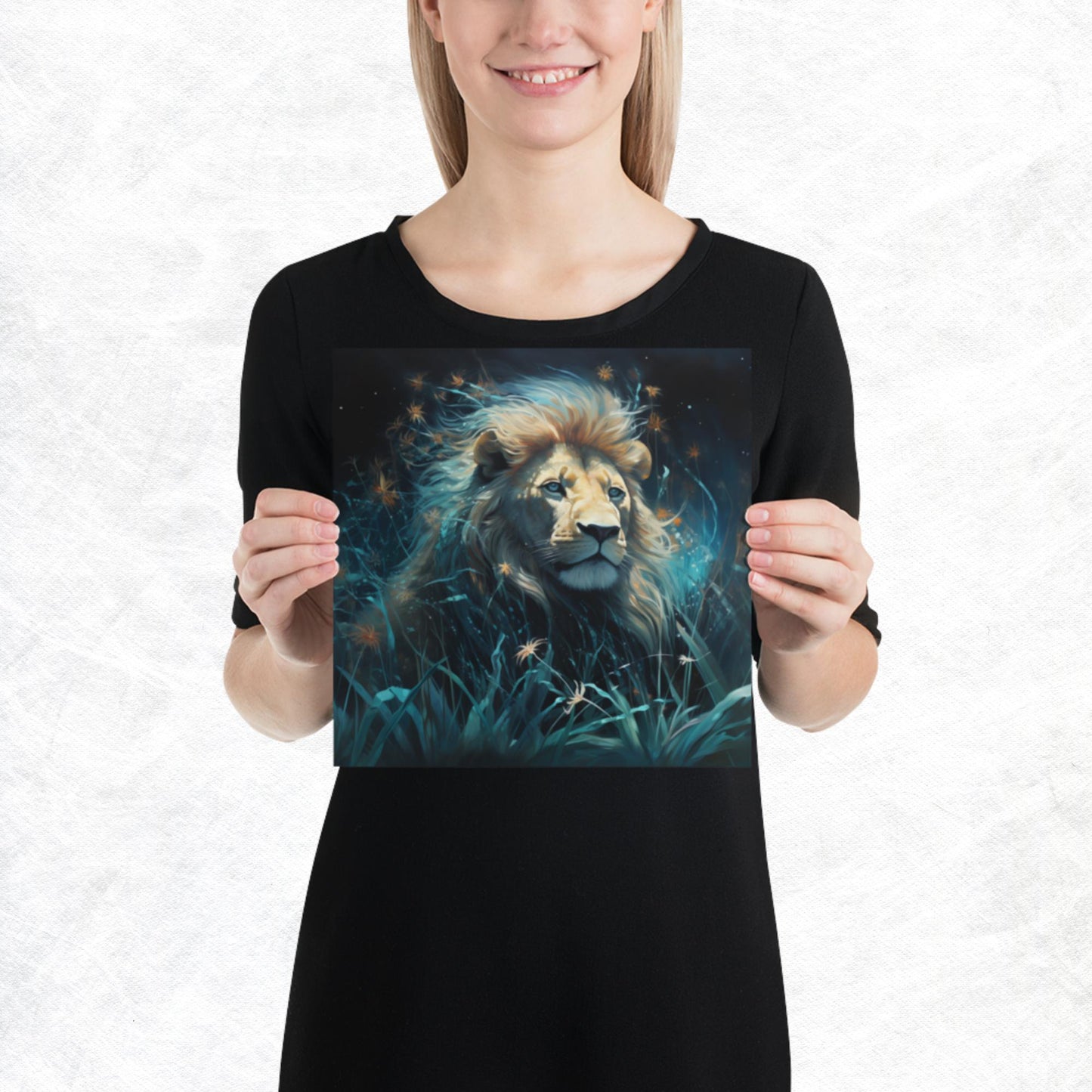 Dark Turquoise Lion Paper Poster