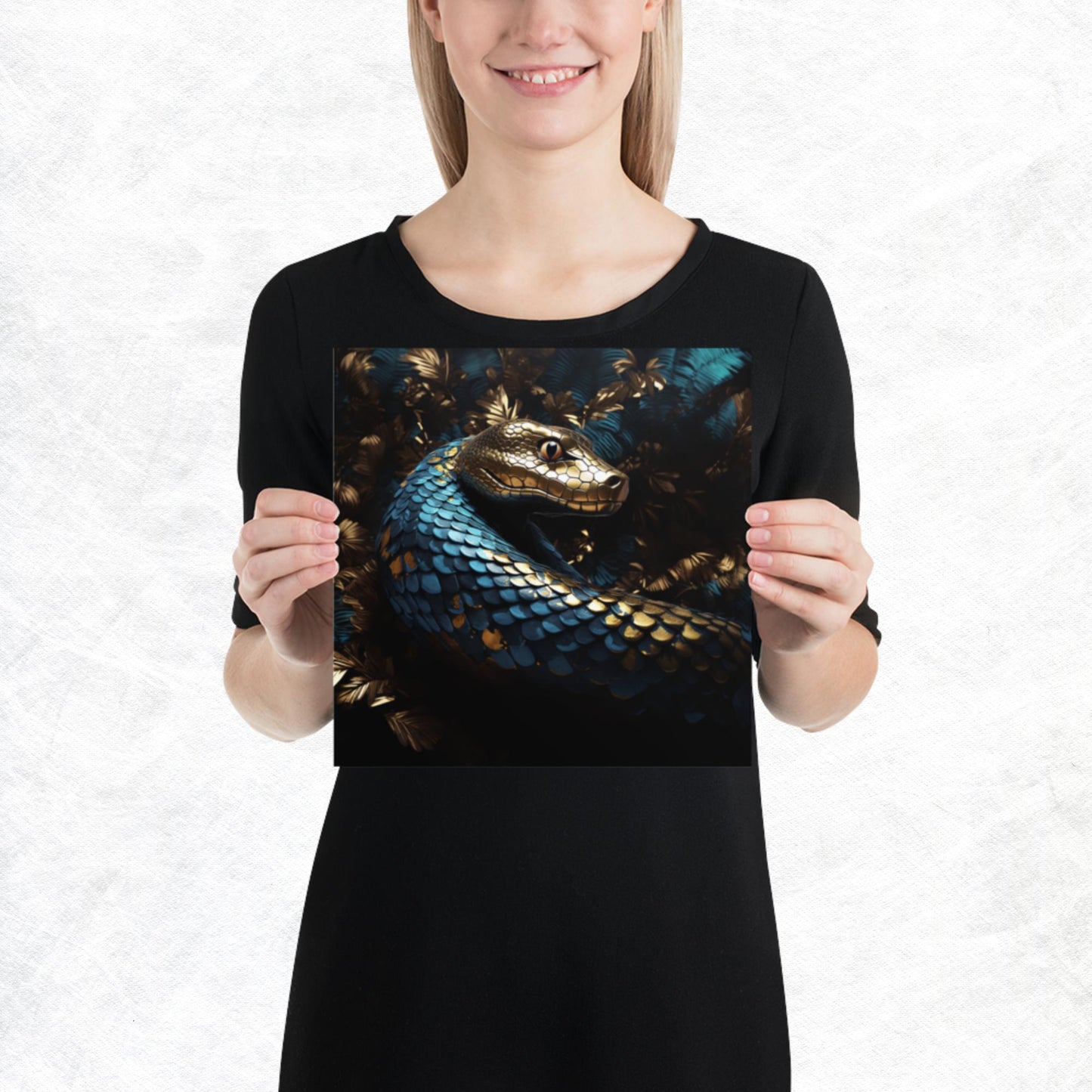 Blue Gold Snake Paper Poster